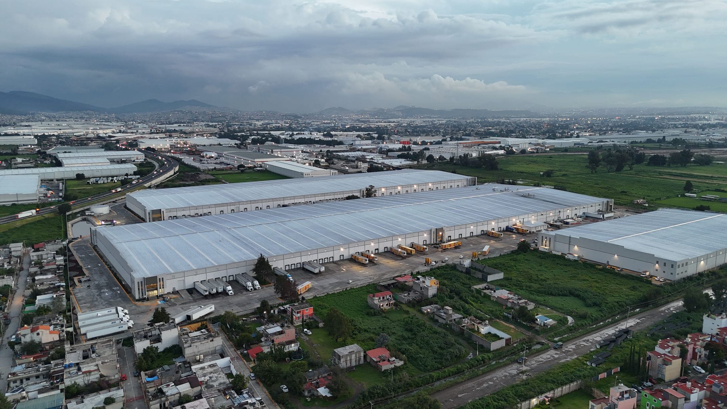 Aerial view of an industrial logistics estate